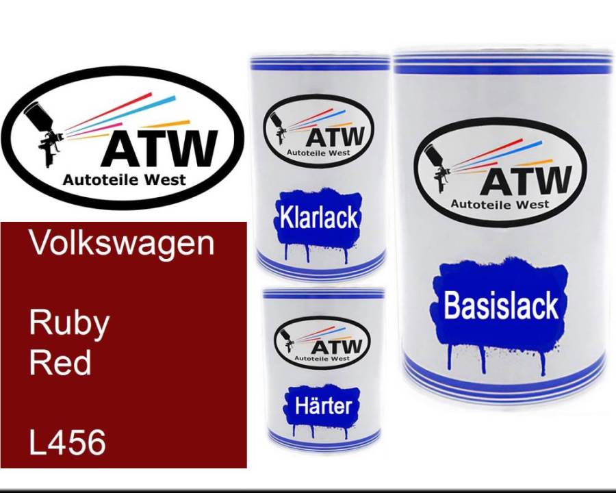 Volkswagen, Ruby Red, L456: 500ml Lackdose + 500ml Klarlack + 250ml Härter - Set, von ATW Autoteile West.